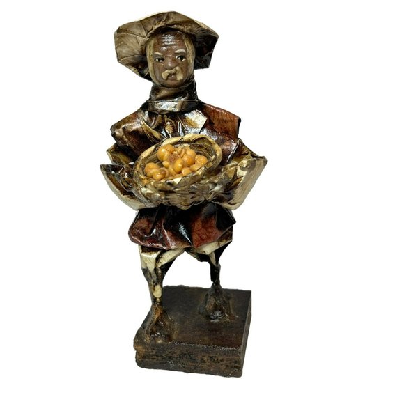 Vintage Paper Mache South America Folk Art Man with Bowl of Coffee Beans - Picture 1 of 7